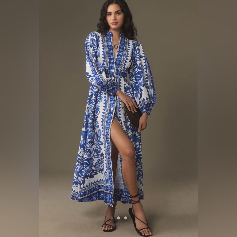 FARM Rio Off-White & Blue Flora Tapestry Lenzing™ Ecovero™ Euroflax™ Maxi Dress